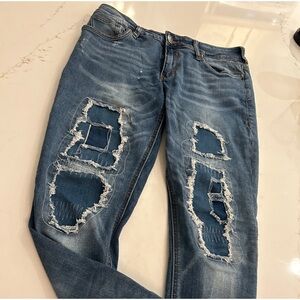Affliction Raquel jeans ripped holes sz 31 awesome stretch ankle destroyed
